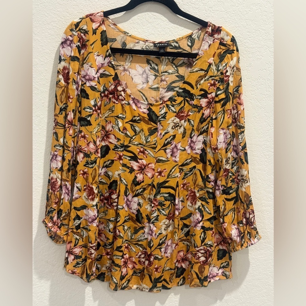 Torrid Floral Mustard Blouse